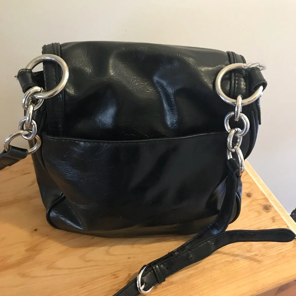 Liz Claiborne Black Faux Leather Purse with Gold Hardware